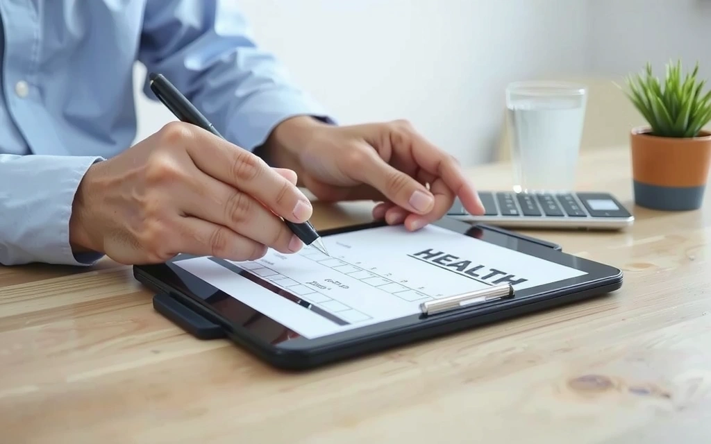 Persona completando un cuestionario de salud en una tableta.